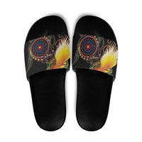 Papua New Guinea and Australia Together Slide Sandals Bird of Paradise and Kangaroo Melanesian Aboriginal Motifs - Polynesian Pride