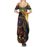 Papua New Guinea and Australia Together Summer Maxi Dress Bird of Paradise and Kangaroo Melanesian Aboriginal Motifs - Polynesian Pride