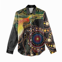 Papua New Guinea and Australia Together Women Casual Shirt Bird of Paradise and Kangaroo Melanesian Aboriginal Motifs - Polynesian Pride