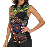 Papua New Guinea and Australia Together Women Sleeveless Polo Shirt Bird of Paradise and Kangaroo Melanesian Aboriginal Motifs - Polynesian Pride