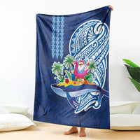 Hawaiian Mele Kalikimaka Blanket Funny Santa on Whale Island with Kakau Tattoos - Polynesian Pride