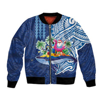Hawaiian Mele Kalikimaka Bomber Jacket Funny Santa on Whale Island with Kakau Tattoos - Polynesian Pride