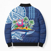 Hawaiian Mele Kalikimaka Bomber Puffer Jacket Funny Santa on Whale Island with Kakau Tattoos - Polynesian Pride