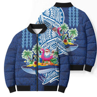 Hawaiian Mele Kalikimaka Bomber Puffer Jacket Funny Santa on Whale Island with Kakau Tattoos - Polynesian Pride