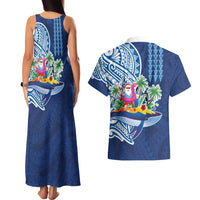 Hawaiian Mele Kalikimaka Couples Matching Tank Maxi Dress and Hawaiian Shirt Funny Santa on Whale Island with Kakau Tattoos - Polynesian Pride