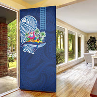 Hawaiian Mele Kalikimaka Door Cover Funny Santa on Whale Island with Kakau Tattoos - Polynesian Pride