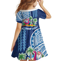 Hawaiian Mele Kalikimaka Family Matching Off Shoulder Short Dress and Hawaiian Shirt Funny Santa on Whale Island with Kakau Tattoos - Polynesian Pride