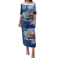 Hawaiian Mele Kalikimaka Family Matching Puletasi and Hawaiian Shirt Funny Santa on Whale Island with Kakau Tattoos - Polynesian Pride