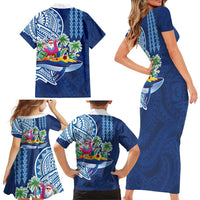 Hawaiian Mele Kalikimaka Family Matching Short Sleeve Bodycon Dress and Hawaiian Shirt Funny Santa on Whale Island with Kakau Tattoos - Polynesian Pride