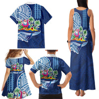 Hawaiian Mele Kalikimaka Family Matching Tank Maxi Dress and Hawaiian Shirt Funny Santa on Whale Island with Kakau Tattoos - Polynesian Pride