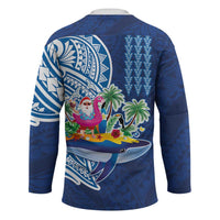 Hawaiian Mele Kalikimaka Hockey Jersey Funny Santa on Whale Island with Kakau Tattoos - Polynesian Pride