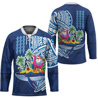 Hawaiian Mele Kalikimaka Hockey Jersey Funny Santa on Whale Island with Kakau Tattoos - Polynesian Pride