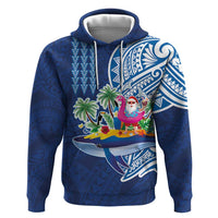 Hawaiian Mele Kalikimaka Hoodie Funny Santa on Whale Island with Kakau Tattoos - Polynesian Pride