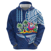 Hawaiian Mele Kalikimaka Hoodie Funny Santa on Whale Island with Kakau Tattoos - Polynesian Pride