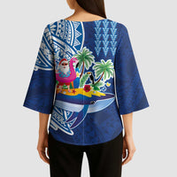 Hawaiian Mele Kalikimaka Kimono Sleeve Blouse Funny Santa on Whale Island with Kakau Tattoos - Polynesian Pride