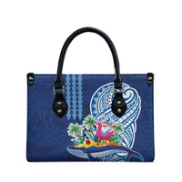 Hawaiian Mele Kalikimaka Leather Bag Funny Santa on Whale Island with Kakau Tattoos - Polynesian Pride