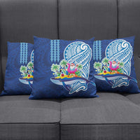 Hawaiian Mele Kalikimaka Pillow Cover Funny Santa on Whale Island with Kakau Tattoos - Polynesian Pride