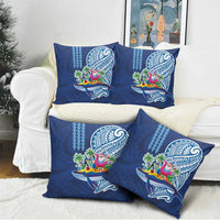 Hawaiian Mele Kalikimaka Pillow Cover Funny Santa on Whale Island with Kakau Tattoos - Polynesian Pride