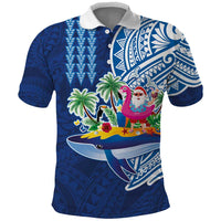 Hawaiian Mele Kalikimaka Polo Shirt Funny Santa on Whale Island with Kakau Tattoos - Polynesian Pride