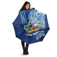 Hawaiian Mele Kalikimaka Umbrella Funny Santa on Whale Island with Kakau Tattoos - Polynesian Pride