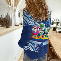 Hawaiian Mele Kalikimaka Women Casual Shirt Funny Santa on Whale Island with Kakau Tattoos - Polynesian Pride