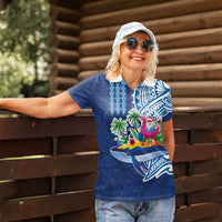 Hawaiian Mele Kalikimaka Women Polo Shirt Funny Santa on Whale Island with Kakau Tattoos - Polynesian Pride