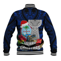 Guam Christmas Baseball Jacket Santa Gift Latte Stone and Sea Turle Mix Hibiscus Chamorro Blue Style LT03