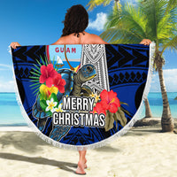 Guam Christmas Beach Blanket Santa Gift Latte Stone and Sea Turle Mix Hibiscus Chamorro Blue Style LT03