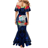 Guam Christmas Mermaid Dress Santa Gift Latte Stone and Sea Turle Mix Hibiscus Chamorro Blue Style LT03 - Polynesian Pride