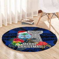 Guam Christmas Round Carpet Santa Gift Latte Stone and Sea Turle Mix Hibiscus Chamorro Blue Style LT03
