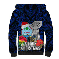 Guam Christmas Sherpa Hoodie Santa Gift Latte Stone and Sea Turle Mix Hibiscus Chamorro Blue Style LT03 - Polynesian Pride