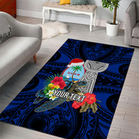 Custom Guam Christmas Area Rug Santa Gift Latte Stone and Sea Turle Mix Hibiscus Chamorro Blue Style LT03
