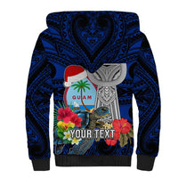 Custom Guam Christmas Sherpa Hoodie Santa Gift Latte Stone and Sea Turle Mix Hibiscus Chamorro Blue Style LT03 - Polynesian Pride