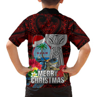Guam Christmas Family Matching Puletasi Dress and Hawaiian Shirt Santa Gift Latte Stone and Sea Turle Mix Hibiscus Chamorro Red Style LT03 - Polynesian Pride