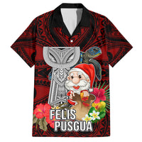 Guam Christmas Family Matching Puletasi Dress and Hawaiian Shirt Santa Gift Latte Stone and Sea Turle Mix Hibiscus Chamorro Red Style LT03 Dad's Shirt - Short Sleeve Red - Polynesian Pride