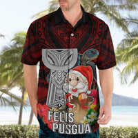 Guam Christmas Hawaiian Shirt Santa Gift Latte Stone and Sea Turle Mix Hibiscus Chamorro Red Style LT03