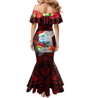 Guam Christmas Mermaid Dress Santa Gift Latte Stone and Sea Turle Mix Hibiscus Chamorro Red Style LT03 - Polynesian Pride