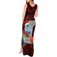 Guam Christmas Tank Maxi Dress Santa Gift Latte Stone and Sea Turle Mix Hibiscus Chamorro Red Style LT03 - Polynesian Pride