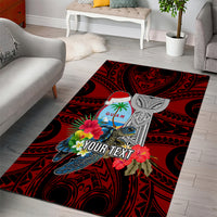Custom Guam Christmas Area Rug Santa Gift Latte Stone and Sea Turle Mix Hibiscus Chamorro Red Style LT03