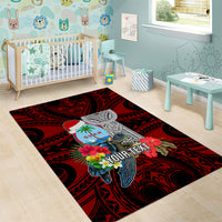 Custom Guam Christmas Area Rug Santa Gift Latte Stone and Sea Turle Mix Hibiscus Chamorro Red Style LT03