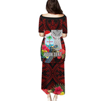 Custom Guam Christmas Family Matching Puletasi Dress and Hawaiian Shirt Santa Gift Latte Stone and Sea Turle Mix Hibiscus Chamorro Red Style LT03 - Polynesian Pride