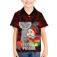 Custom Guam Christmas Family Matching Short Sleeve Bodycon Dress and Hawaiian Shirt Santa Gift Latte Stone and Sea Turle Mix Hibiscus Chamorro Red Style LT03 Son's Shirt Red - Polynesian Pride