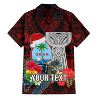 Custom Guam Christmas Hawaiian Shirt Santa Gift Latte Stone and Sea Turle Mix Hibiscus Chamorro Red Style LT03
