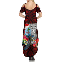 Custom Guam Christmas Summer Maxi Dress Santa Gift Latte Stone and Sea Turle Mix Hibiscus Chamorro Red Style LT03 - Polynesian Pride
