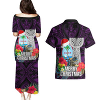 Guam Christmas Couples Matching Puletasi Dress and Hawaiian Shirt Santa Gift Latte Stone and Sea Turle Mix Hibiscus Chamorro Pink Style LT03 - Polynesian Pride