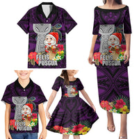 Guam Christmas Family Matching Puletasi Dress and Hawaiian Shirt Santa Gift Latte Stone and Sea Turle Mix Hibiscus Chamorro Pink Style LT03 - Polynesian Pride