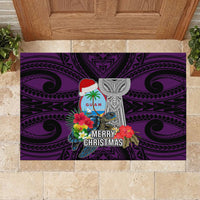 Guam Christmas Rubber Doormat Santa Gift Latte Stone and Sea Turle Mix Hibiscus Chamorro Pink Style LT03