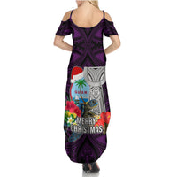 Guam Christmas Summer Maxi Dress Santa Gift Latte Stone and Sea Turle Mix Hibiscus Chamorro Pink Style LT03 - Polynesian Pride