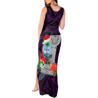 Guam Christmas Tank Maxi Dress Santa Gift Latte Stone and Sea Turle Mix Hibiscus Chamorro Pink Style LT03 - Polynesian Pride