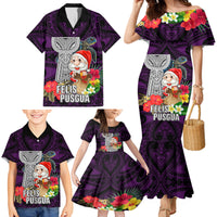 Custom Guam Christmas Family Matching Mermaid Dress and Hawaiian Shirt Santa Gift Latte Stone and Sea Turle Mix Hibiscus Chamorro Pink Style LT03 - Polynesian Pride